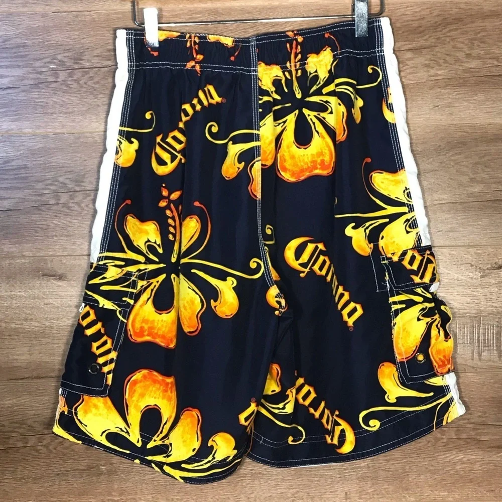 Corona Extra Mens Hawaiian Swim Board Shorts Unlined Size Medium Blue Yellow‎